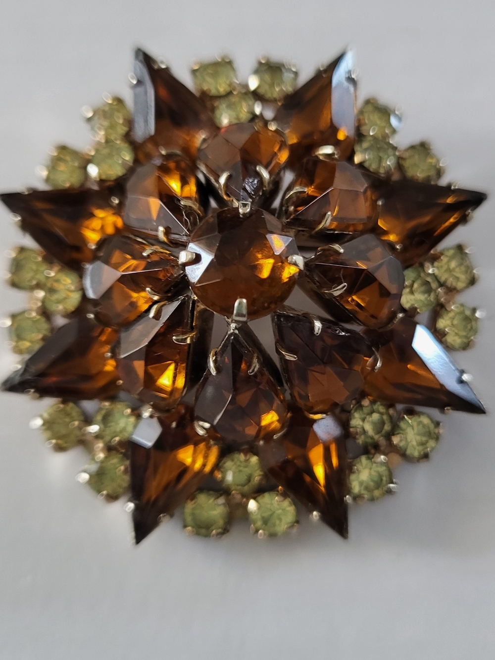 Vintage 50's Brown Rhinestones Starburst Brooch